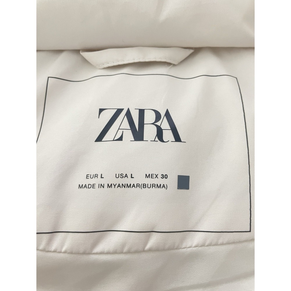 Zara Cream Ivory Puffer Coat Hooded Crop Jacket Anorak Size Large - Picture 6 of 6